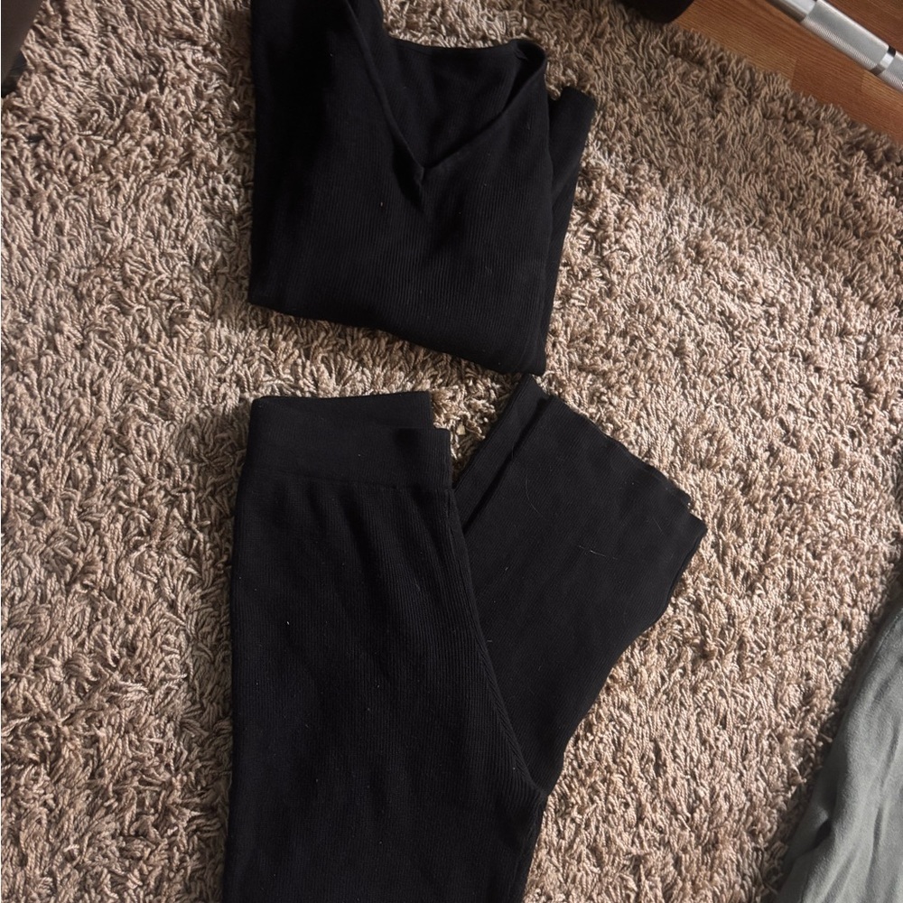 Black V-Neck Sweater and Pants Set